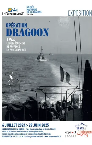Affiche en noir et blanc montrant un bateau de guerre
