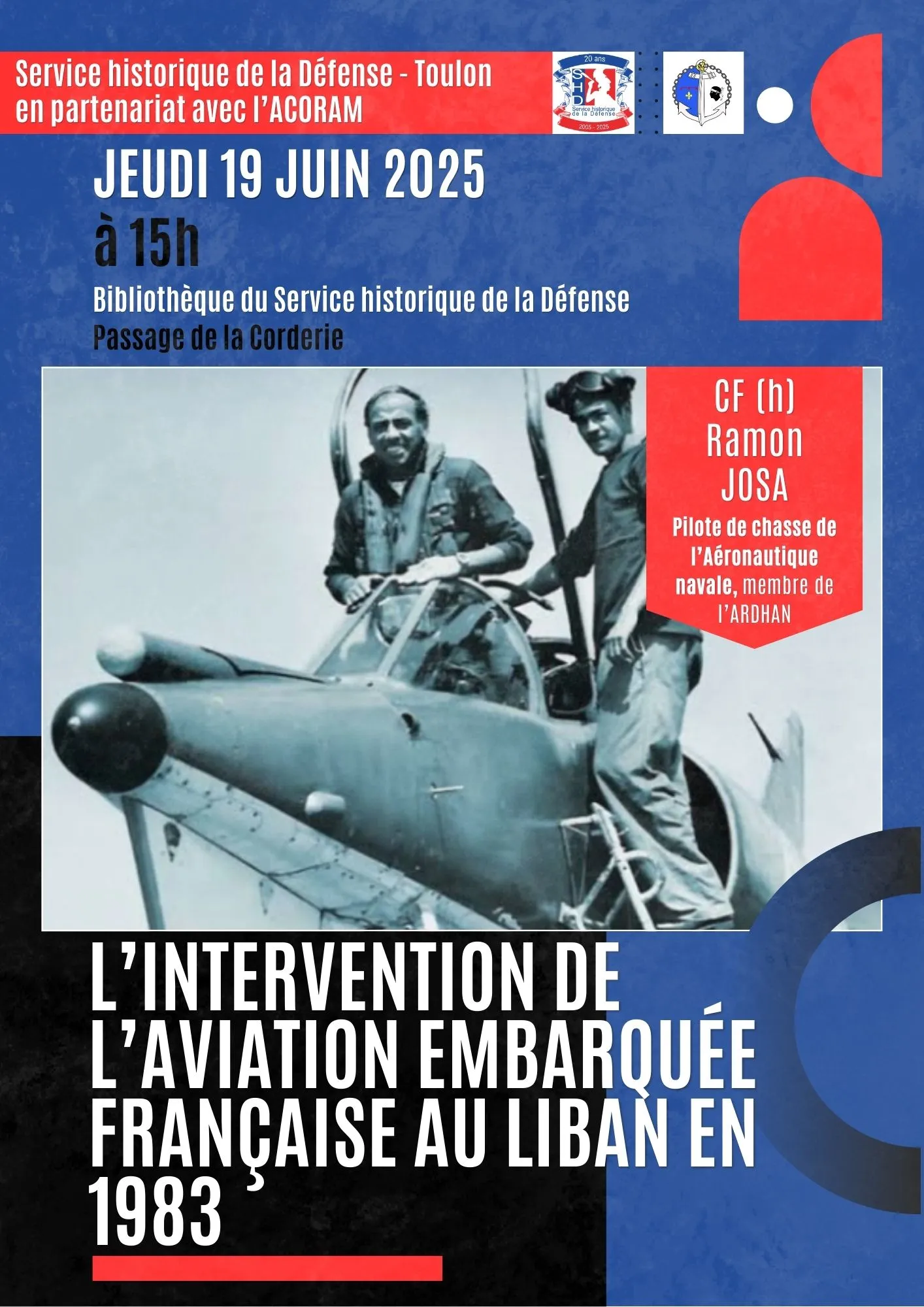 Affiche annonçant la conférence "L'intervention de l'aviation embarquée française au Liban en 1983"