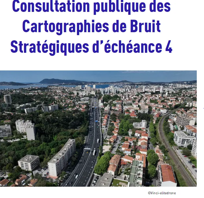 Photo aérienne prise par Vinci. On y voit l'autoroute A57 et les bâtiments situés entre l'autoroute et la voie ferrée