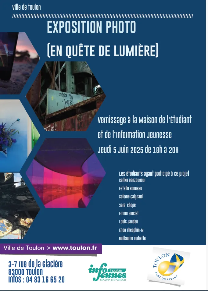 Affiche annonçant l'exposition photo du 5 au 27 juin "En quête de lumière"