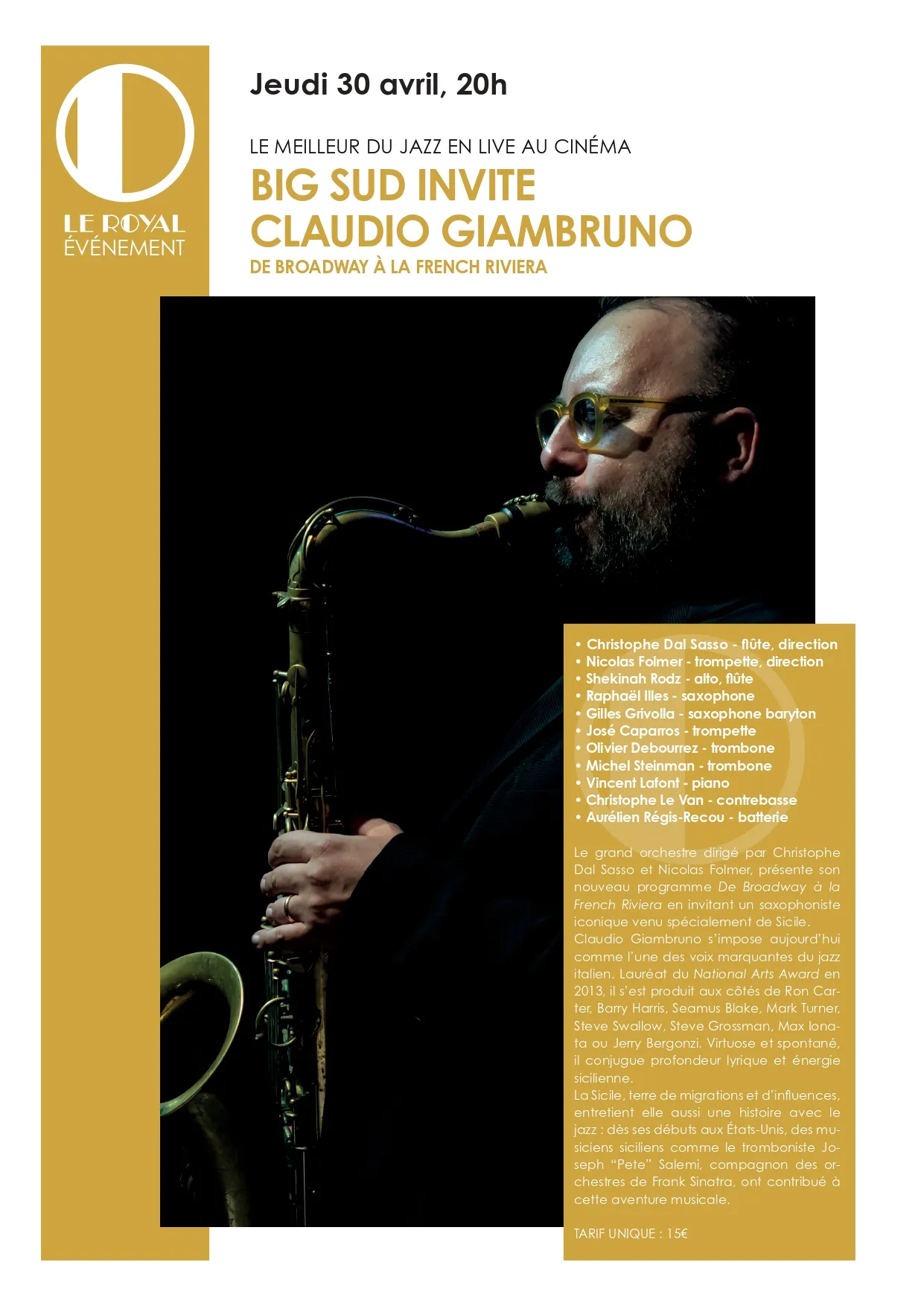 Concert Jazz - Le Big Sud invite Claudio Giambruno "De Broadway à la French Riviera"_Toulon
