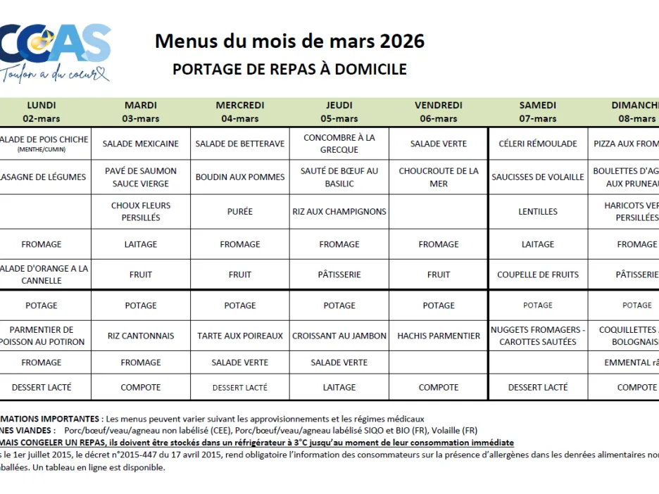 Menu Mars - Semaine 1