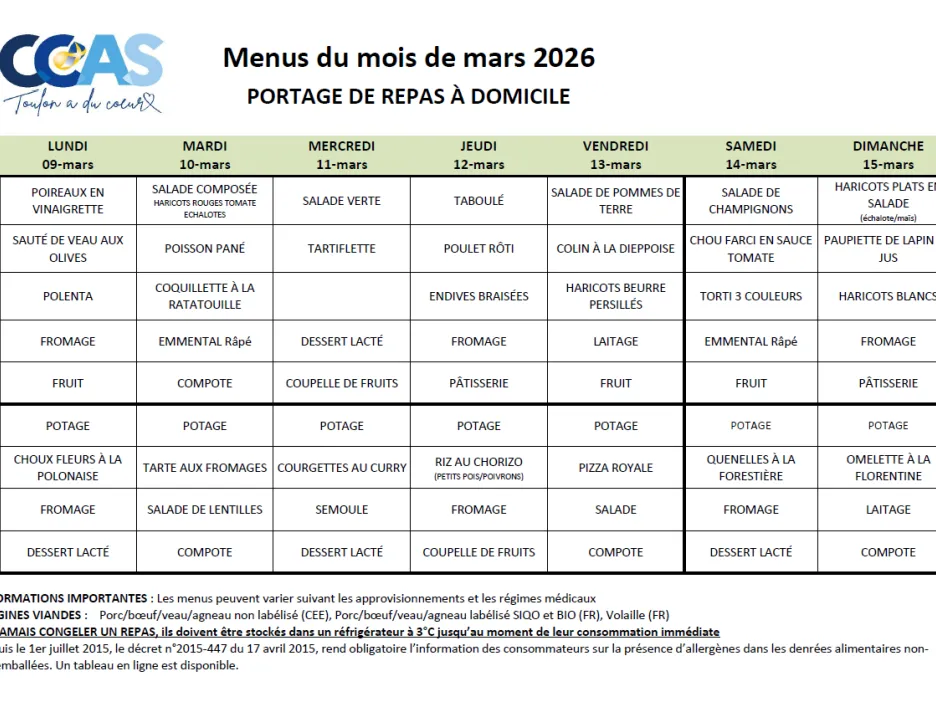 Menu Mars - Semaine 2