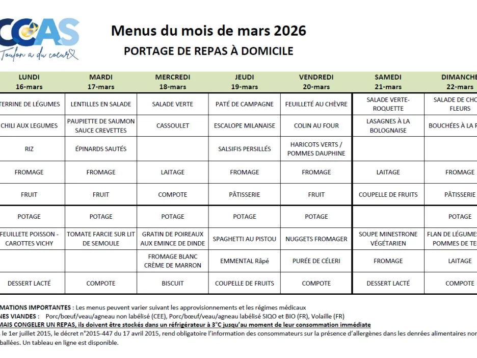 Menu Mars - Semaine 3
