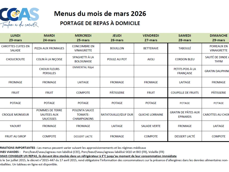 Menu Mars - Semaine 4