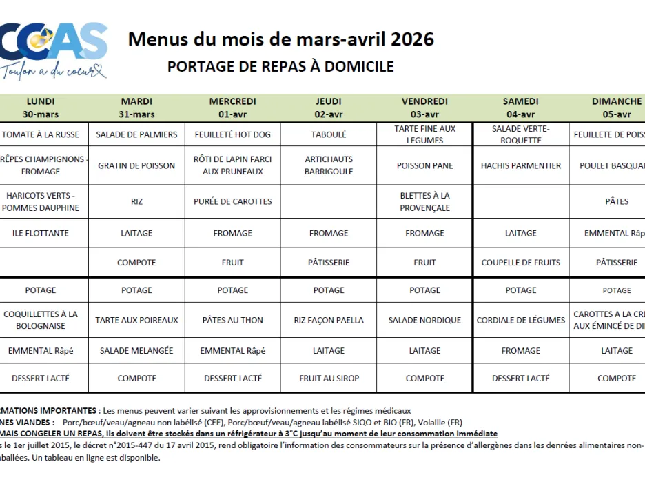 Menu Mars - Semaine 5