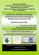 Conférence : syndromes post infectieux et post vaccinal Covid  Inscriptions jusqu'au 24 octobre